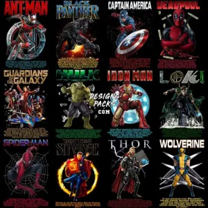 12 Super Heroes Text Style Movies Designs Bundle PNG