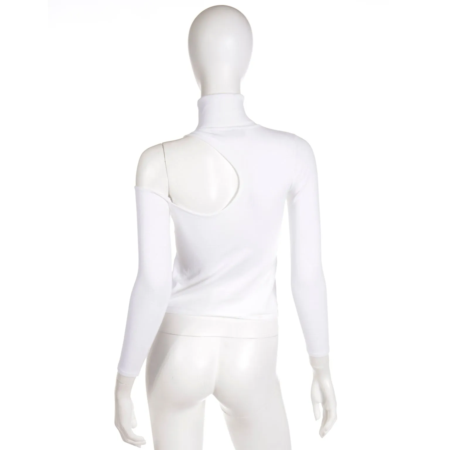 2010s Versace White Stretch Knit T Neck Top With Shoulder Cut Out