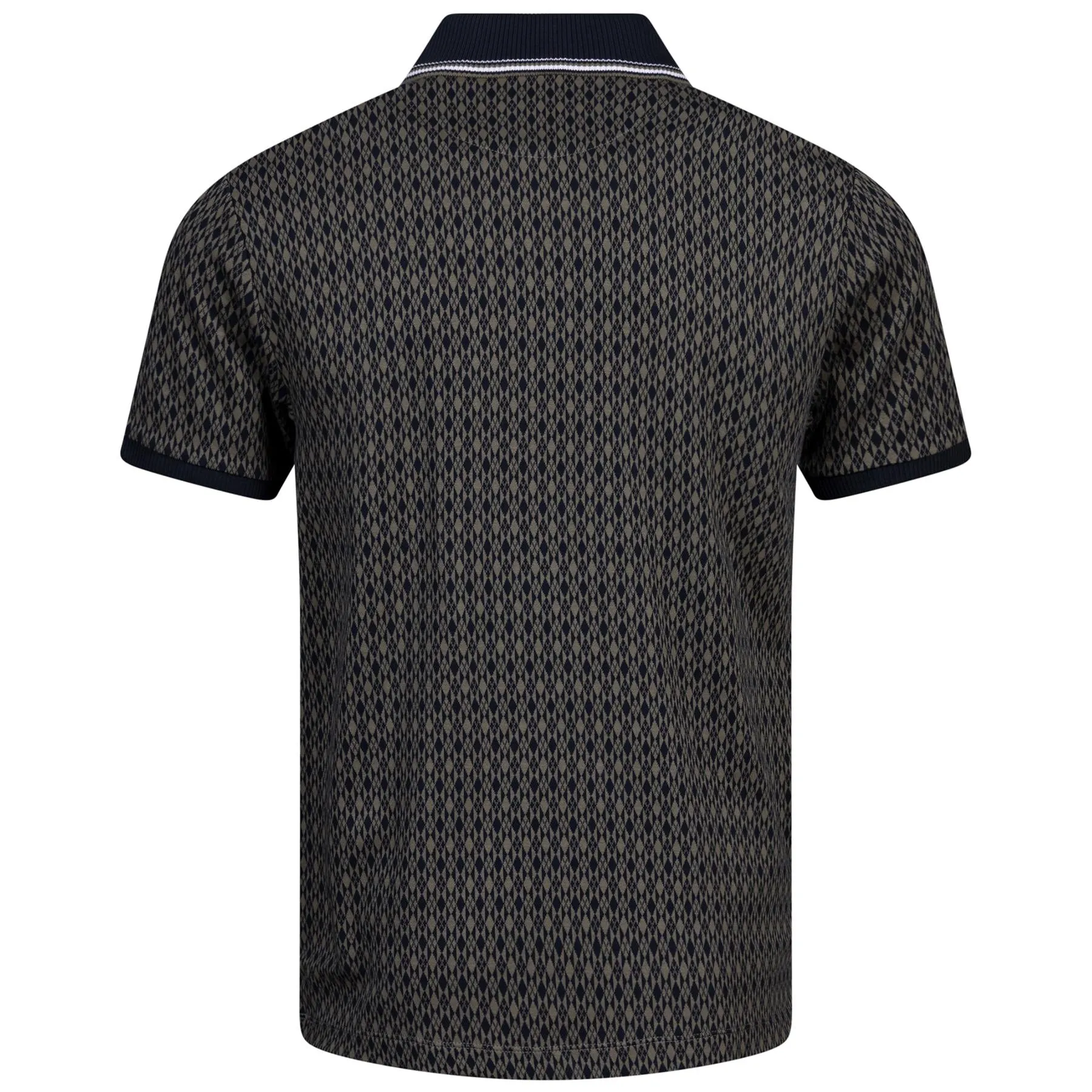 All Over Argyle Print Quarter Zip Polo Dusty Olive - AW24