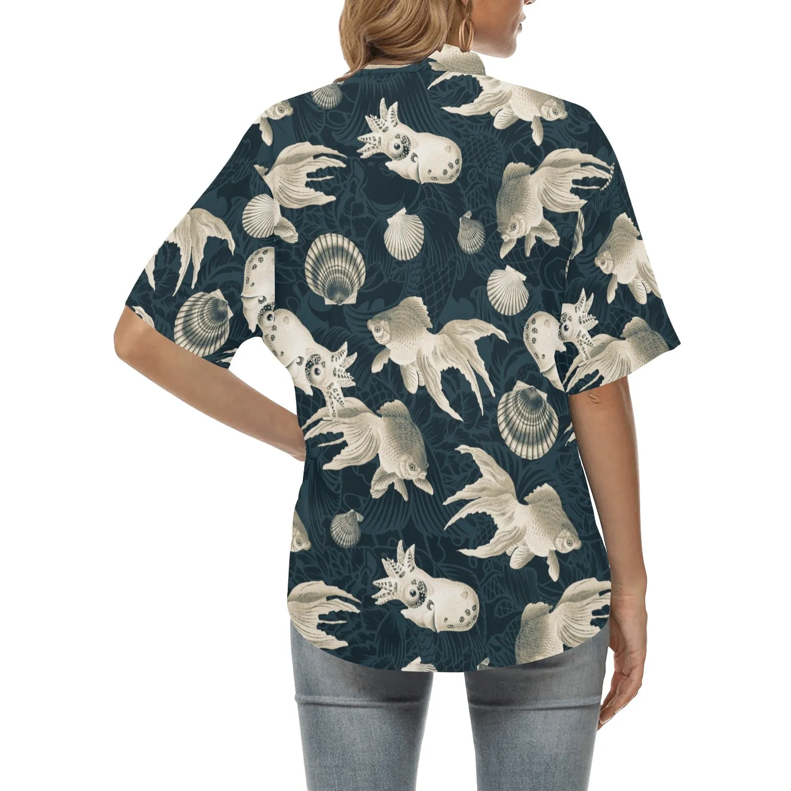 aqua world print 10 All Over Print Hawaiian Shirt for Women (Model T58)