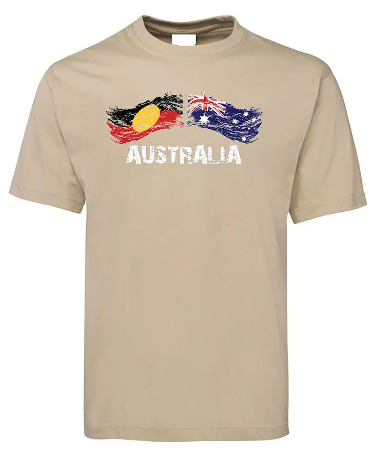 Australian & Aboriginal Flag Distressed Style Adults T-Shirt (Colour Choices)