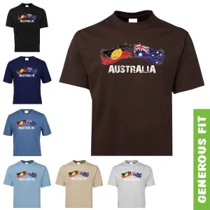 Australian & Aboriginal Flag Distressed Style Adults T-Shirt (Colour Choices)