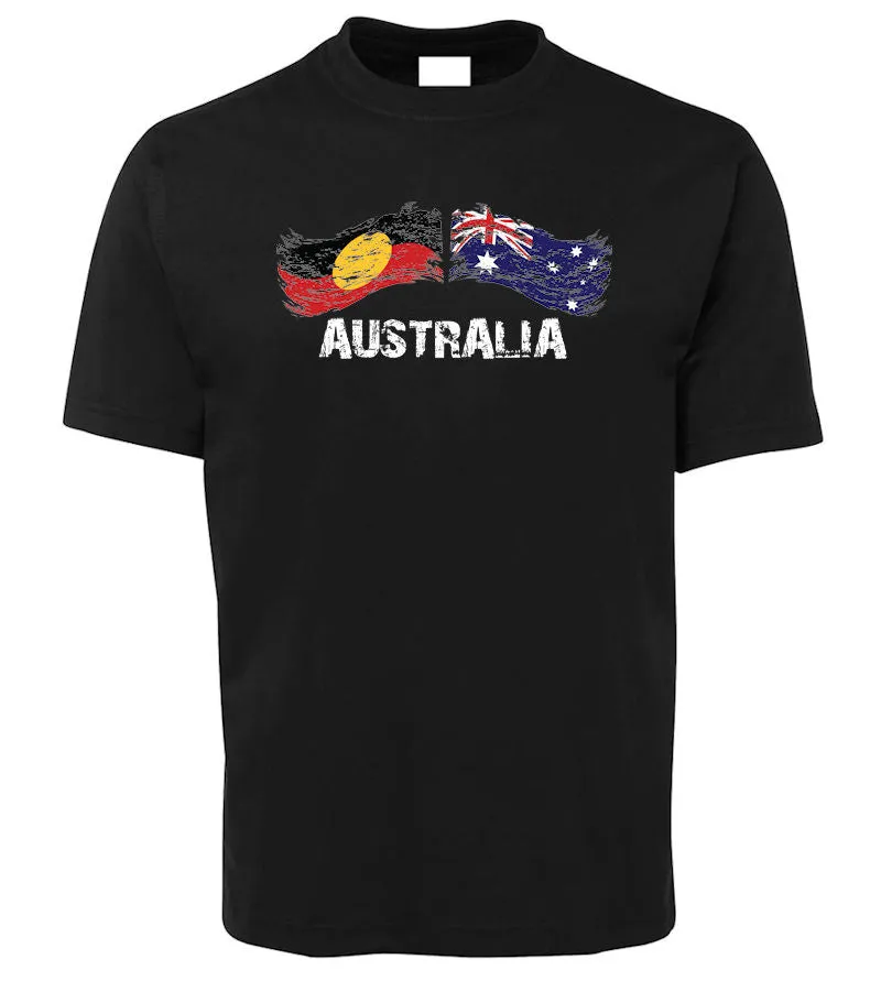 Australian & Aboriginal Flag Distressed Style Adults T-Shirt (Colour Choices)