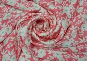 Baby Pink & White Floral Satin Fabric