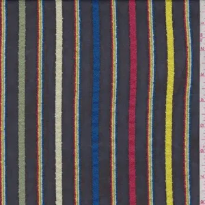 Black Multicolor Stripe Chiffon Fabric