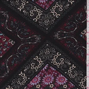 Black/Berry Floral Tile Challis Fabric