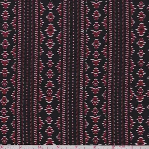 Black/Garnet Zig Zag Stripe Challis Fabric