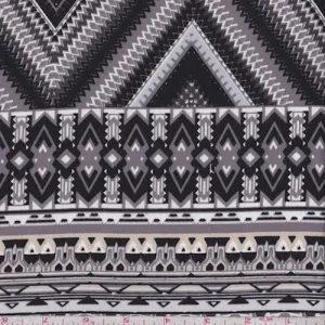 Black/Nickel/White Deco Chevron Rayon Challis Fabric