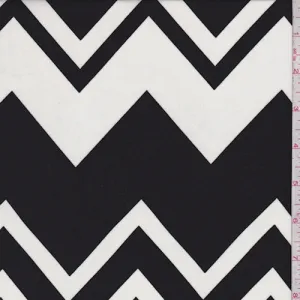 Black/Pearl White Chevron Challis Fabric