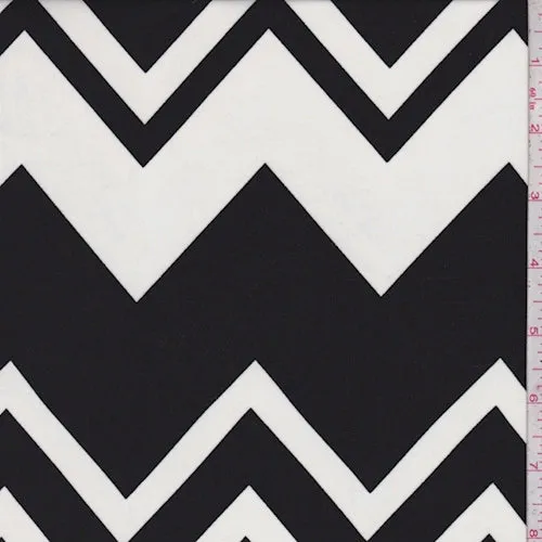 Black/Pearl White Chevron Challis Fabric