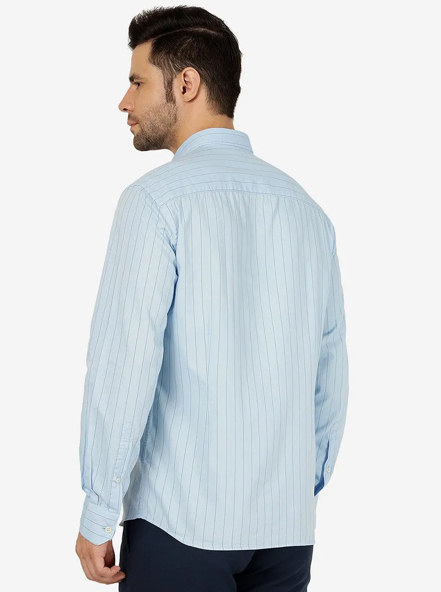 Blue Striped Slim Fit Semi Casual Shirt | JadeBlue