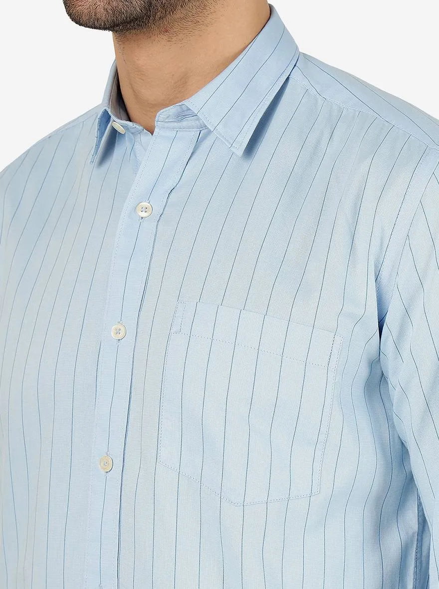 Blue Striped Slim Fit Semi Casual Shirt | JadeBlue