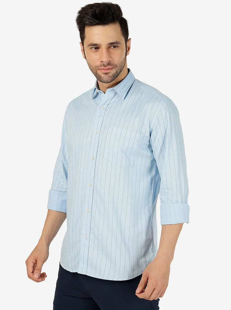 Blue Striped Slim Fit Semi Casual Shirt | JadeBlue