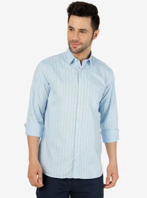 Blue Striped Slim Fit Semi Casual Shirt | JadeBlue