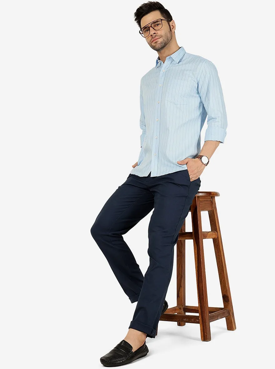 Blue Striped Slim Fit Semi Casual Shirt | JadeBlue