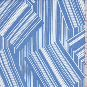 Blue Water/White Linear Block Crepe Georgette Fabric