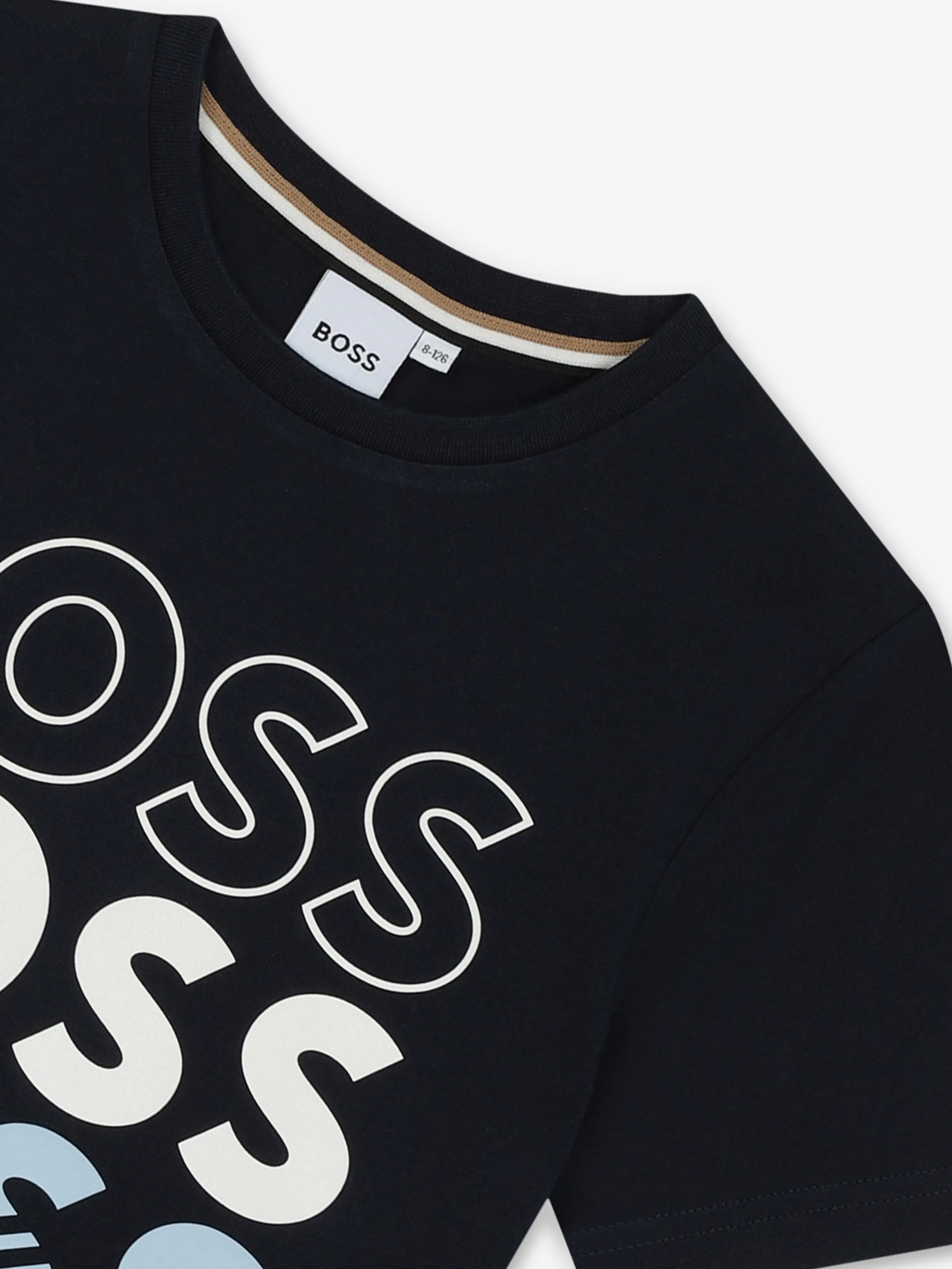 BOSS Boys Multi Logo Print T-Shirt in Navy