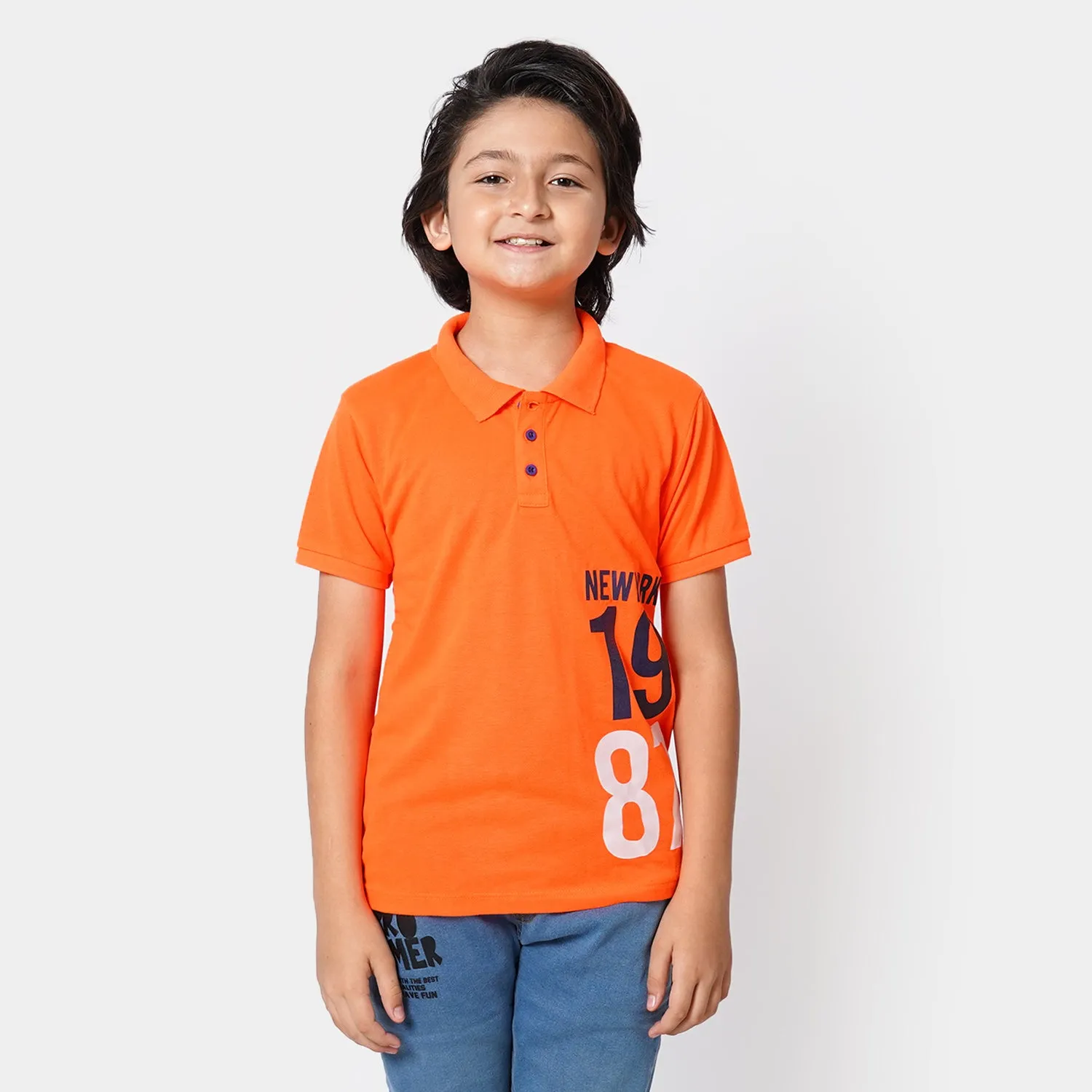 Boys Cotton Polo T-Shirt New York - Orange