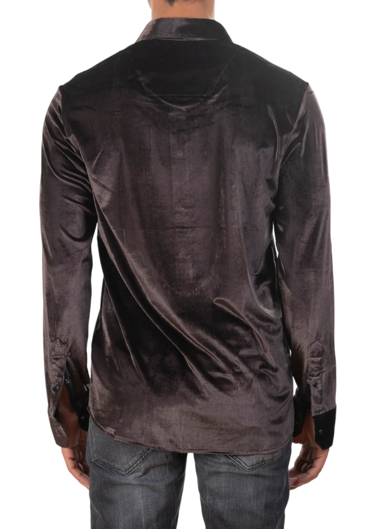 Brown Tonal Stripe Velvet Shirt