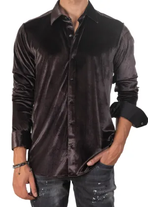 Brown Tonal Stripe Velvet Shirt