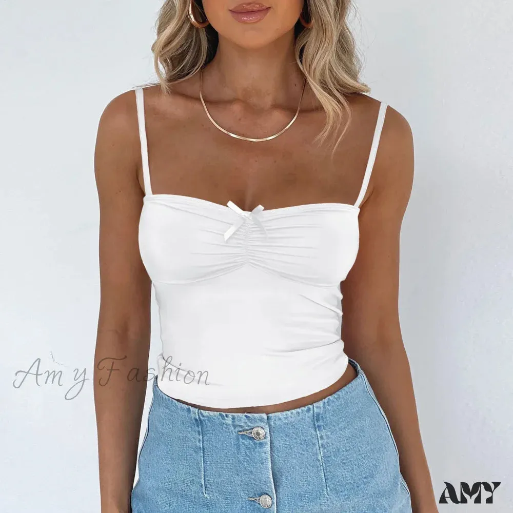 Butterfly Knot Street Solid Color Y2K Summer Crop Top