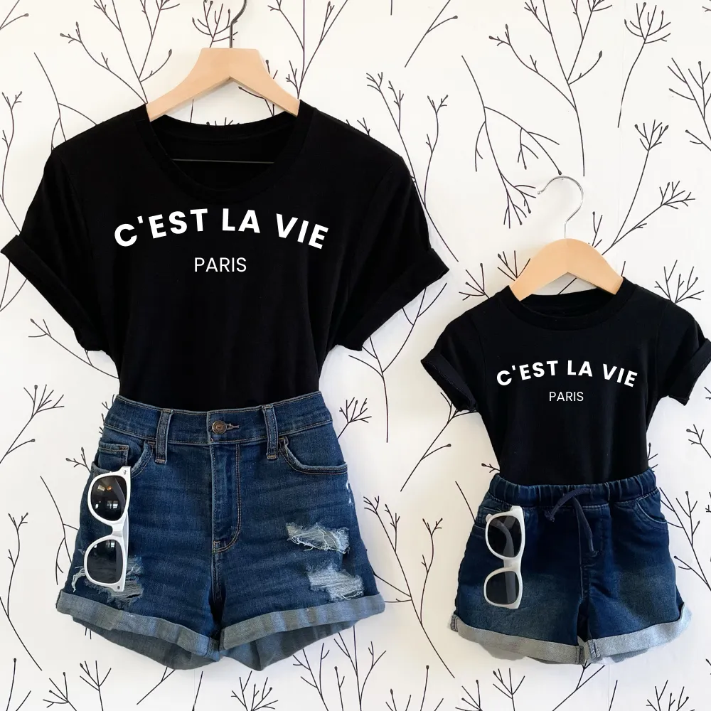 C'est La Vie Paris Mum & Kids Matching Black Tees