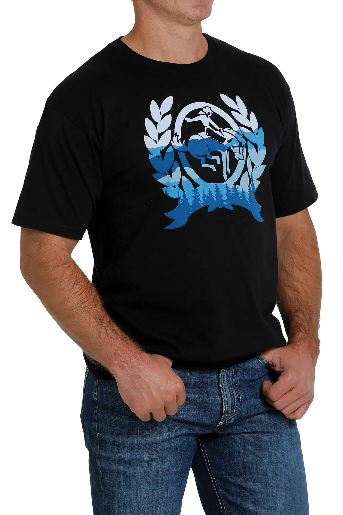 Cinch Men's Black with Blue Logo Tee