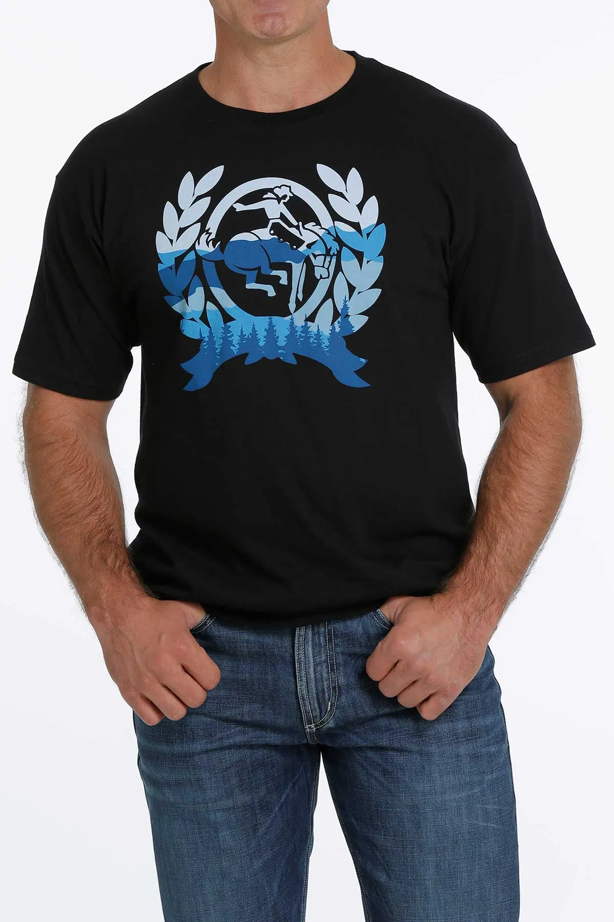 Cinch Men's Black with Blue Logo Tee