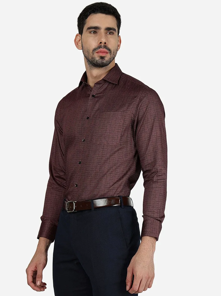 Copper Brown Printed Slim Fit Formal Shirt | Metal