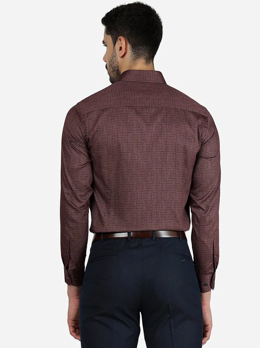 Copper Brown Printed Slim Fit Formal Shirt | Metal