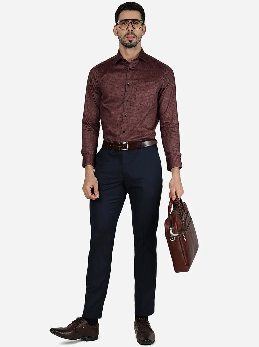 Copper Brown Printed Slim Fit Formal Shirt | Metal