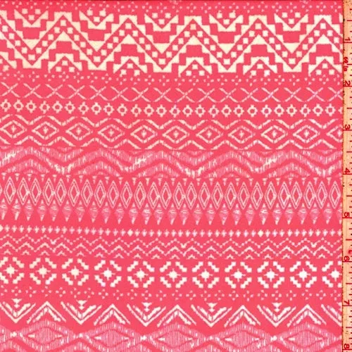 Day Glo Pink/White Tribal Stripe Challis Fabric