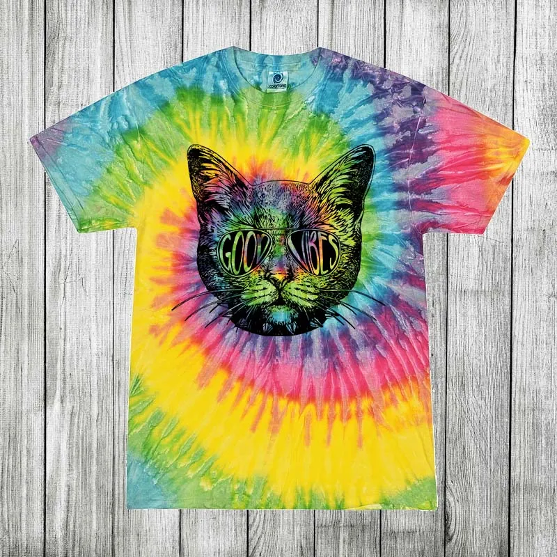 Daydream Tees Good Vibes Kitty Tie Dye