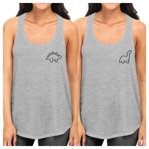 Dinosaurs BFF Matching Grey Tank Tops