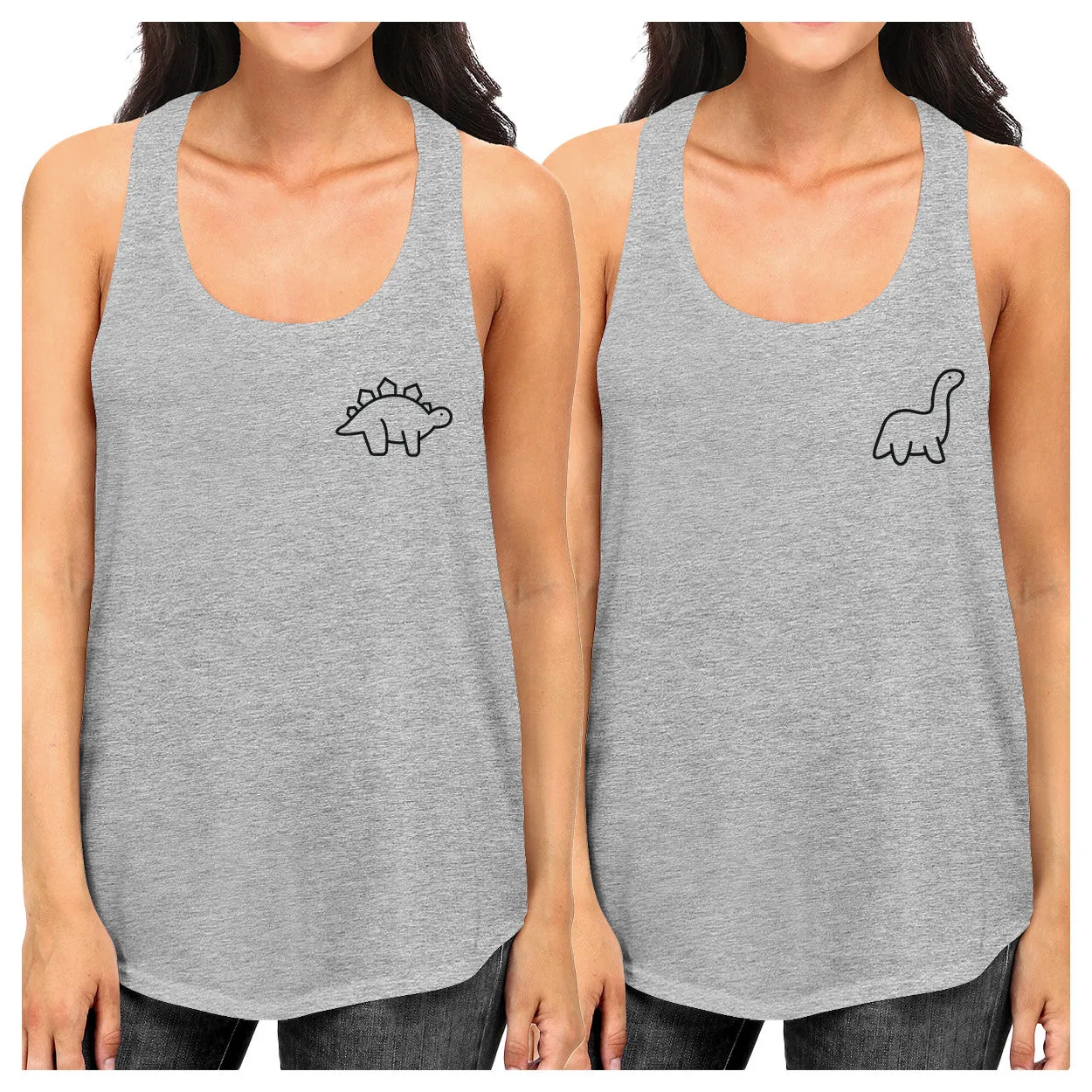 Dinosaurs BFF Matching Grey Tank Tops