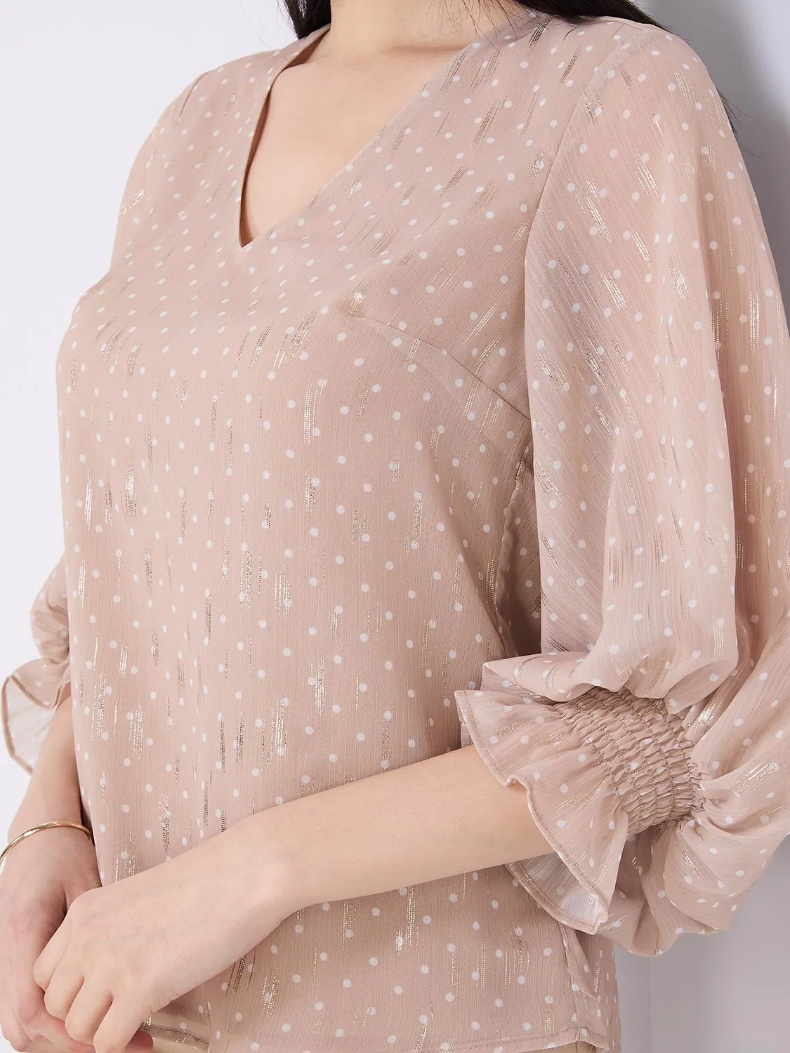 Dot Print Chiffon Popover Blouse