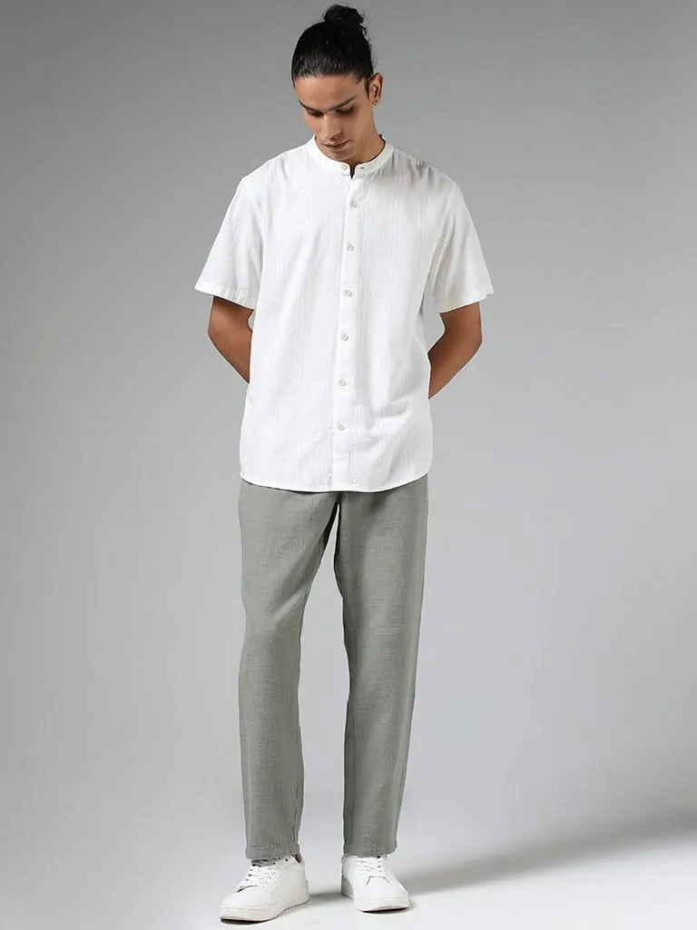 ETA Off White Self Striped Cotton Blend Resort-Fit Shirt