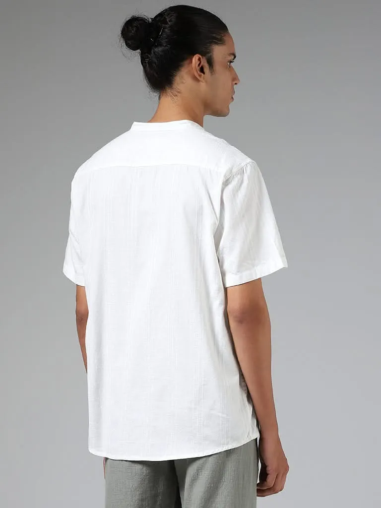 ETA Off White Self Striped Cotton Blend Resort-Fit Shirt