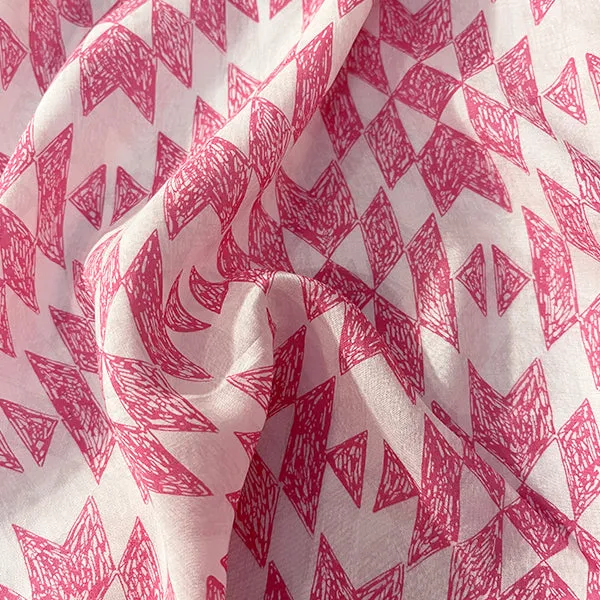 Flamingo and White Print Lawn Fabric