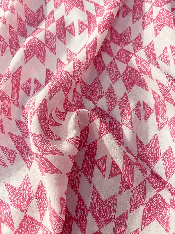 Flamingo and White Print Lawn Fabric