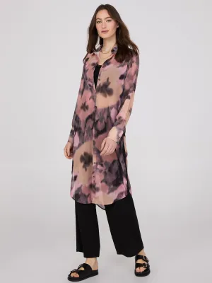 Floral Print Chiffon Button-Front Tunic Blouse