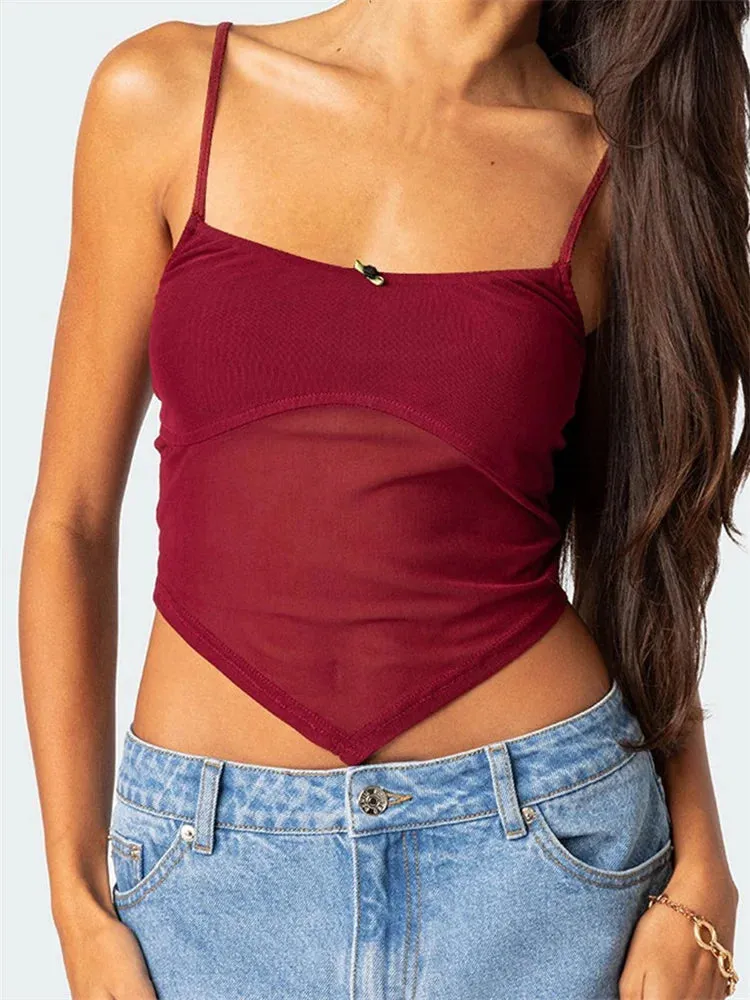 Front Flower Spaghetti Strap Cropped Cami Top