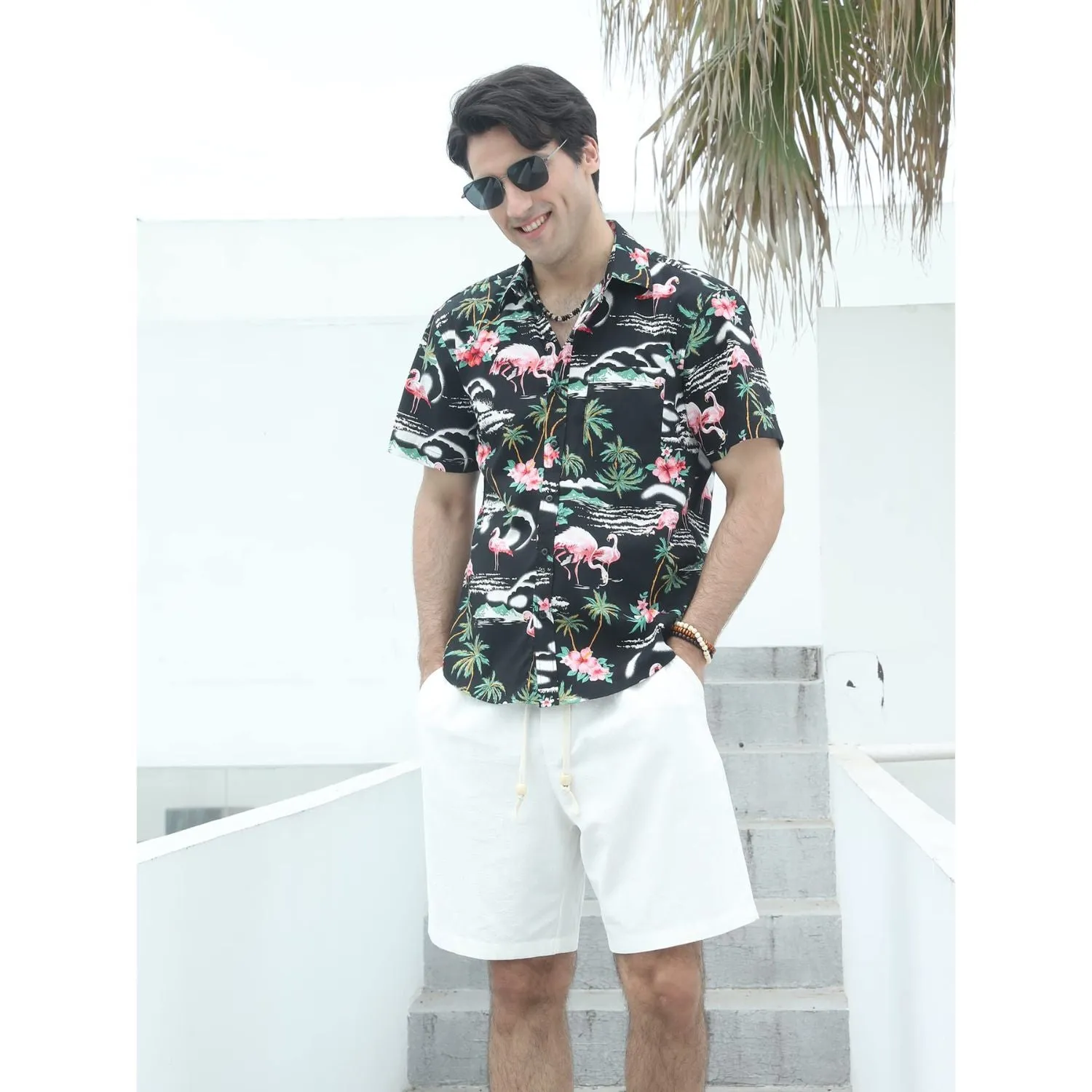 Funky Hawaiian Shirts with Pocket - BLACK