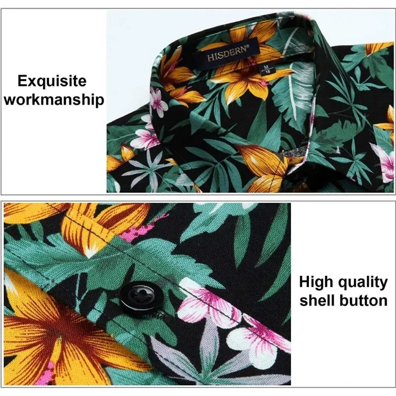 Funky Hawaiian Shirts with Pocket - BLACK/ORANGE