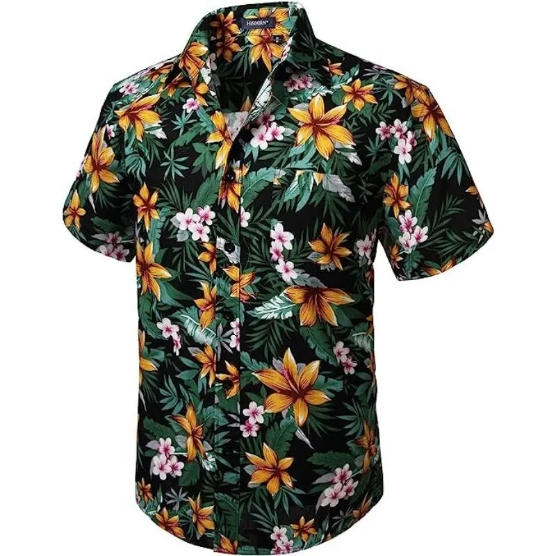 Funky Hawaiian Shirts with Pocket - BLACK/ORANGE