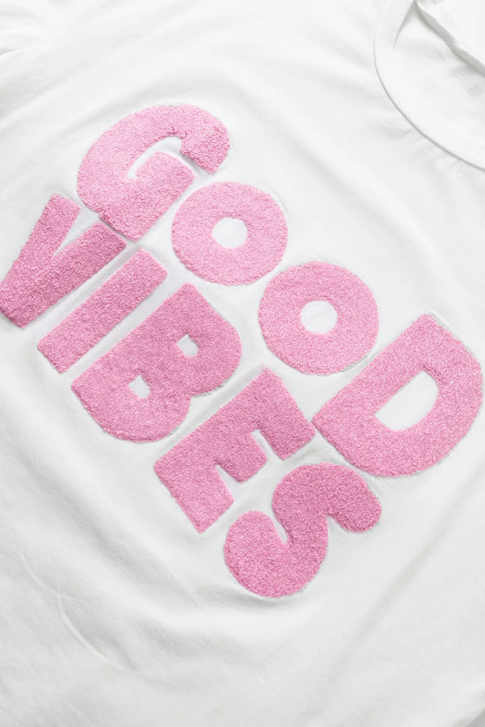 GOOD VIBES Chenille Embroidered Crewneck Tee