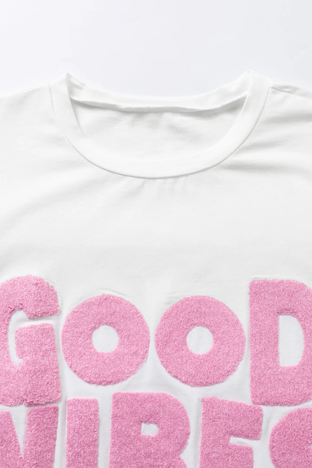 GOOD VIBES Chenille Embroidered Crewneck Tee