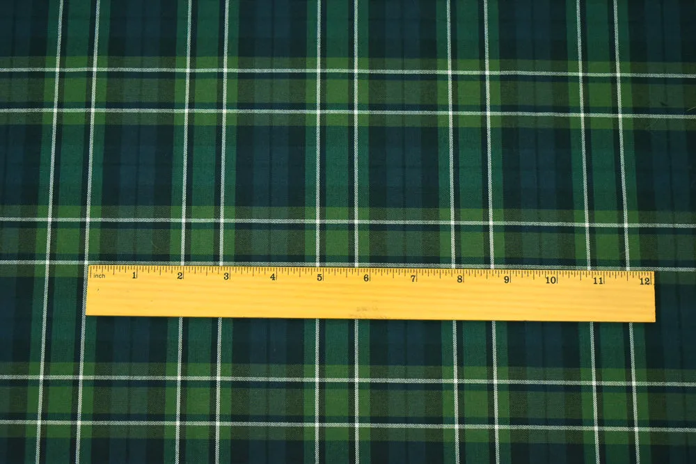 Green-Navy-Black Polyester Wool Plaid Woven Shirting Fabric