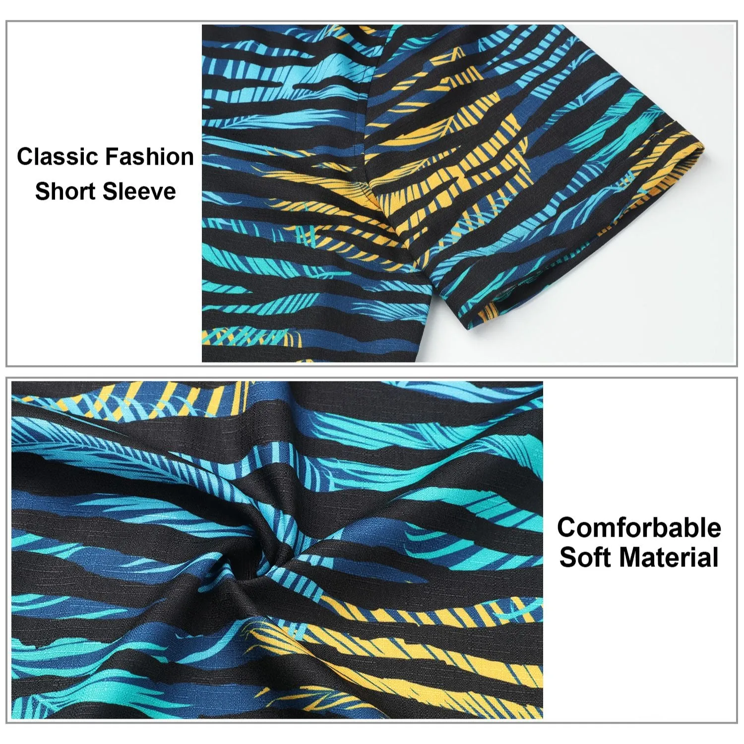 Hawaiian Tropical Shirts with Pocket - BLACK/BLUE