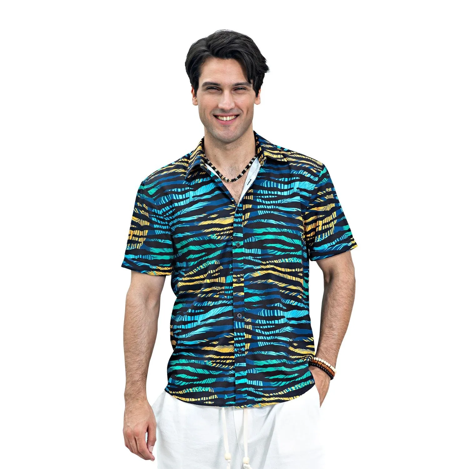 Hawaiian Tropical Shirts with Pocket - BLACK/BLUE